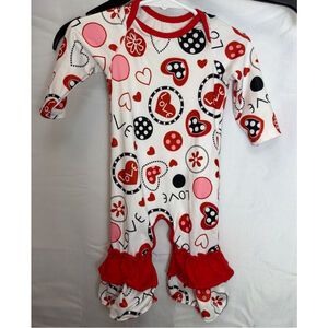 Baby Girl Valentine’s Day One Piece Romper Red Love Hearts Rumba Ruffles
